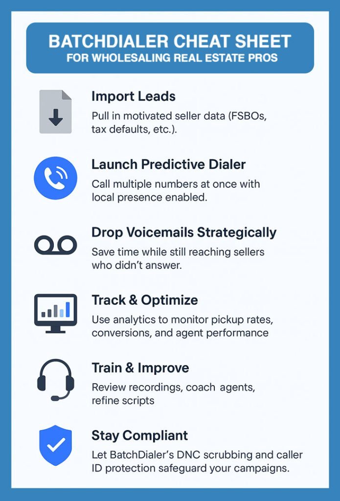 Batchdialer cheat sheet for wholesaling real estate Pros