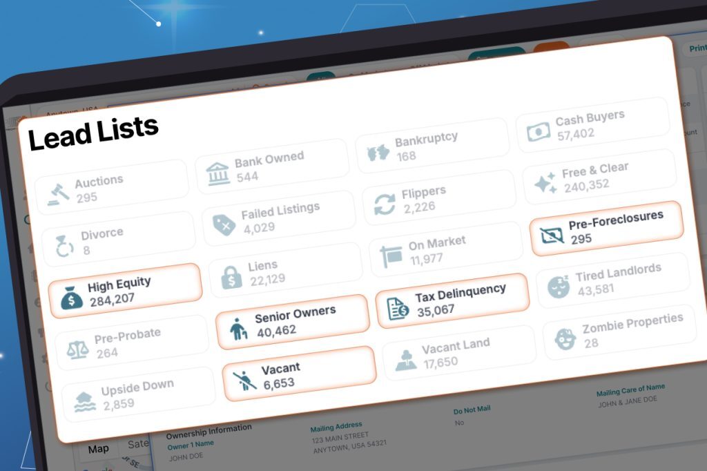 PropStream Lead Lists Senior Owners, Pre-Foreclosures, Vacant, Tax Delinquency, High Equity