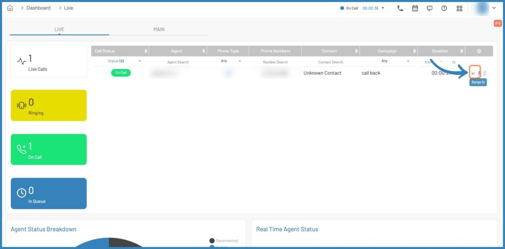 Barge feature in live call in BatchDialer