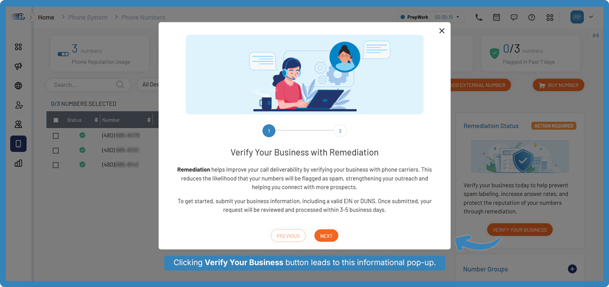 Verify business pop-up