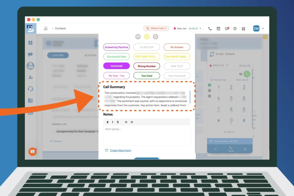 AI powered call summary inside BatchDialer