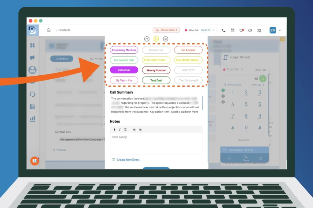 AI powered call results or dispositions inside BatchDialer